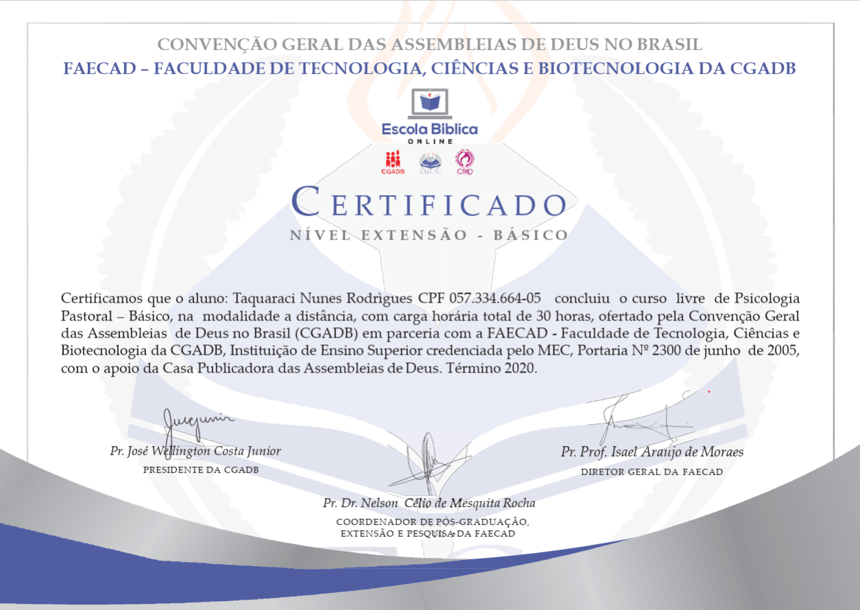 Certificado FAECAD — CGADB, nível extensão
