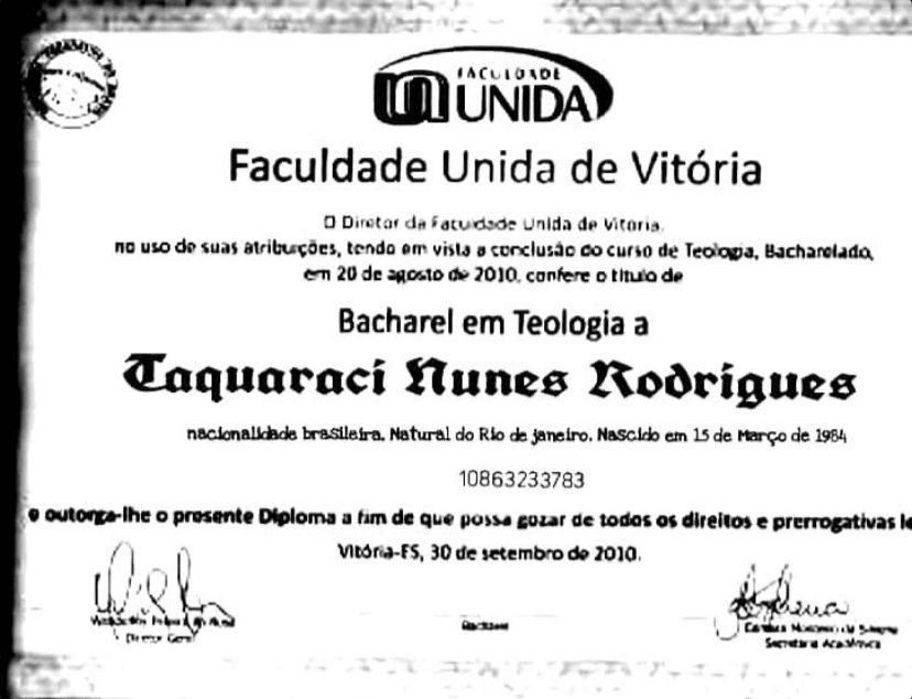 Diploma de Bacharel em Teologia — Faculdade Unida de Vitória