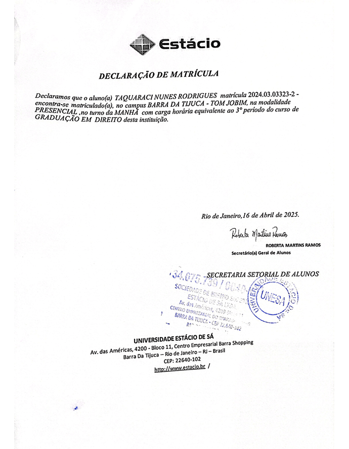 Declaração de matrícula — Estácio
